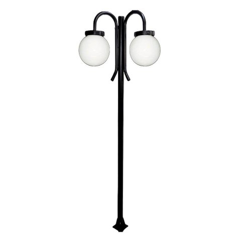 Poste Luminária Globo P Duplo Braço Curvo Baixo Preto 300cm