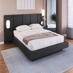 Cama Casal Queen Suspensa, Cabeceira e Mesas de Apoio 140/160 Zurique - 2