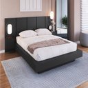 Ver imagem 1 de Cama Casal Queen Suspensa, Cabeceira e Mesas de Apoio 140/160 Zurique Cinza/Grafite