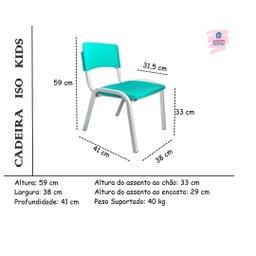 Kit 12 Cadeiras Iso Infantil Azul Celeste Escola e Creche - 7