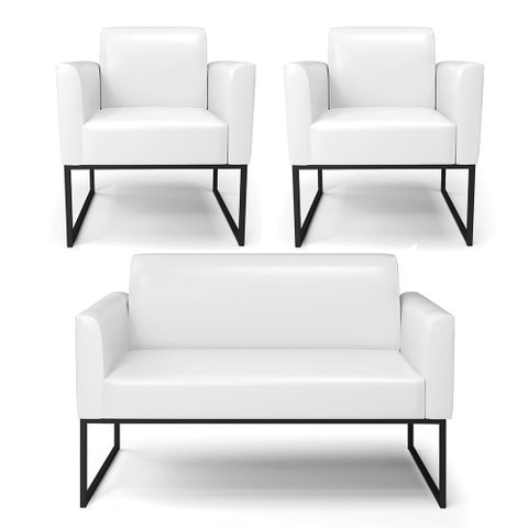 Sofá Namoradeira com 2 Poltronas Base Industrial Preto Marisa Corano Branco D03 - D'Rossi