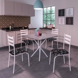 Mesa Itália 4 Cadeiras 591/13 Madmelos Branco/preto Flor - 10