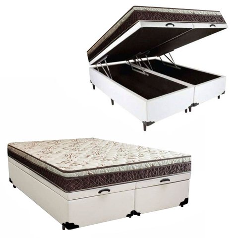 Cama Box Baú Bipartido Casal Blindado Sintético + Colchão Casal Espuma Extra Firme D33 Elegance Orto