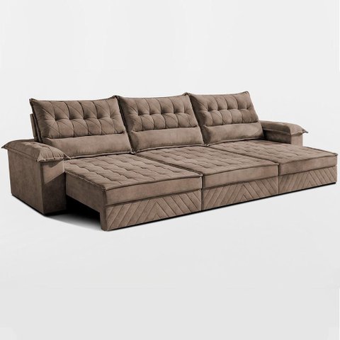 Sofá Retrátil e Reclinável 3,60m com Molas e Espuma D33 Thunder Velusoft Castor Cama Inbox