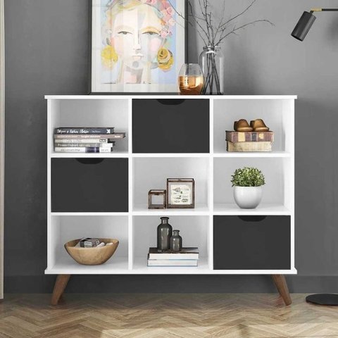 Nicho Organizador Retro Branco Com 3 Gavetas Pretas Qmovi Móveis