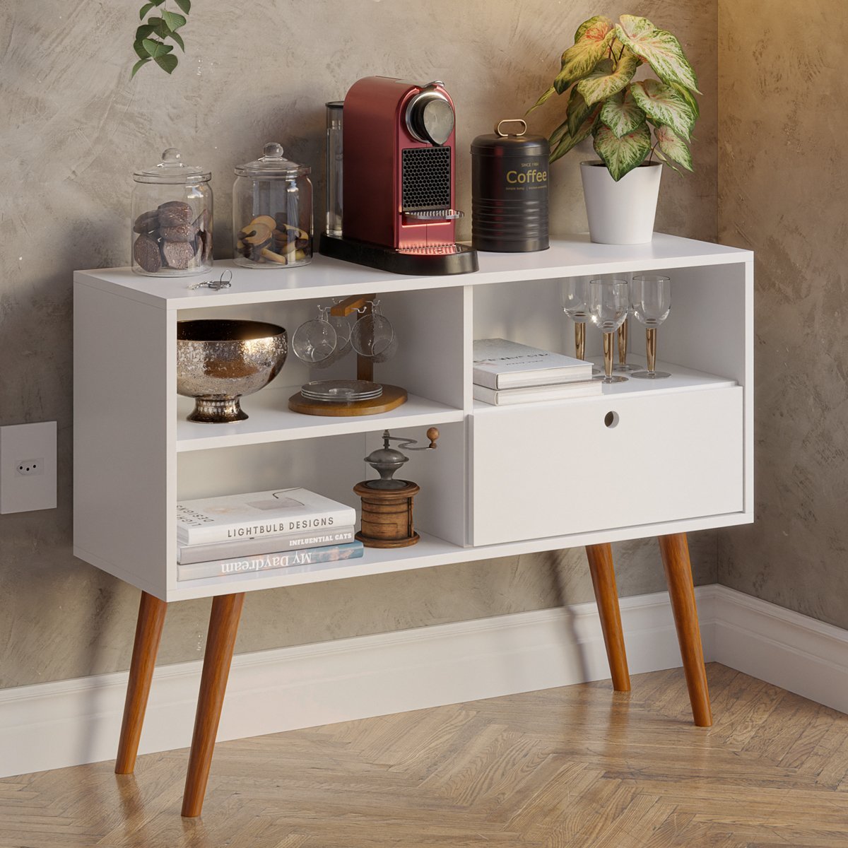 Aparador Balcão 95cm Branco para Sala de Estar Retrô é boa?