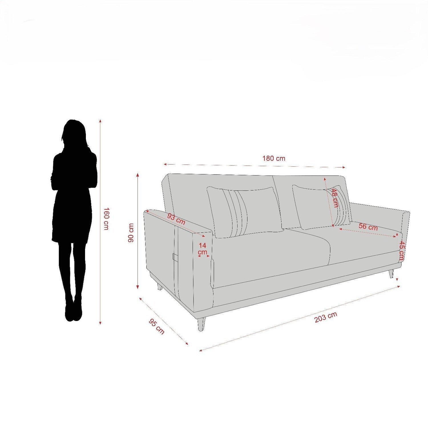 Sofá Cama 3 Lugares Esther 203cm X 95cm X 90cm - 3