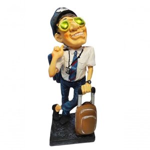 Estátua Aviador Piloto de Avião em Resina Decoração 23cm