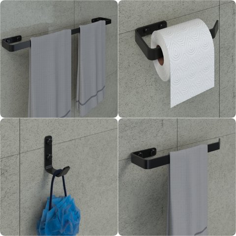 Kit Acessórios Para Banheiro Preto Fosco 4 Peças