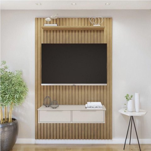 Painel Suspenso 138 Cm com Nicho Vitória 100% Mdf Cinamomo/off White
