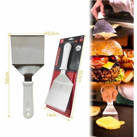 Espátula Cabo Branco Curva Aço Inox Chapeiro Lanche Nº4