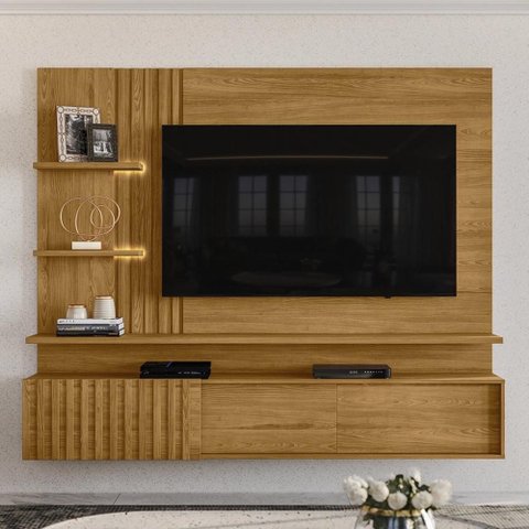 Painel Bancada Suspensa com Led 3 Portas Atena - Cumaru