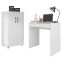 Ver imagem 1 de Conjunto Mesa Escrivaninha e Armário Multiuso Branco