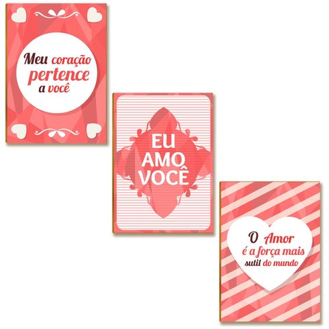 Kit 03 Placas Mdf Eu Amo Você Decoração Quadros 28,7x22 Ar10