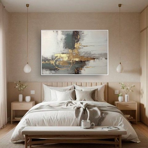 Quadro Decorativo Abstrato Cinza com Dourado