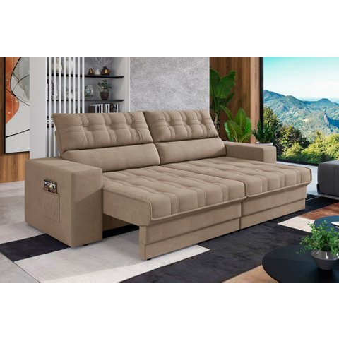 Sofá Oscar Plus 2,06m Retrátil e Reclinável Suede Capuccino - X-Flex