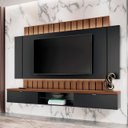 Ver imagem 3 de Painel Tv 70 Pol 219cm Bancada Suspensa Illuna H01 Off/castanho - Mpozenato