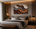 Ver imagem 1 de Quadro Decorativo Abstrato Ondas Madeira Canvas 90x60cm