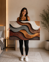 Ver imagem 2 de Quadro Decorativo Abstrato Ondas Madeira Canvas 90x60cm