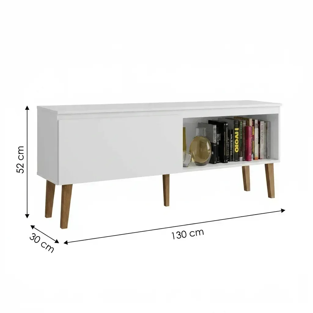 Ver imagem 3 de Rack Retrô para TV até 55 Polegadas MDF 130cm Pés em Madeira Maciça Retro com 1 Porta