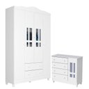 Ver imagem 1 de Cômoda e Guarda Roupa Infantil Ariel 4 Portas Branco Brilho - Carolina