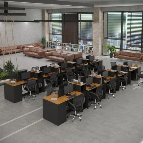 Estação de Trabalho 20 Lugares Office Noruega 20 Mesas 16 Armários 4 Aparador - Via Nossa - Preto