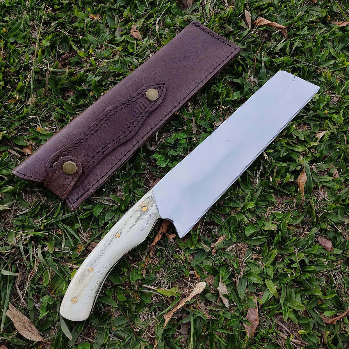 Faca Santoku Aço Cirúrgico Inox 420c Cozinha Artesanal 9' Fatiar Picar Japonesa Osso - 9