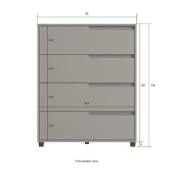 Cômoda em Mdf com 4 Gavetas 80cm X 104cm X 45cm Monet - 3
