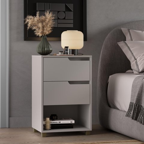 Mesa Cabeceira em Mdf com 2 Gavetas e 1 Nicho da Vinci