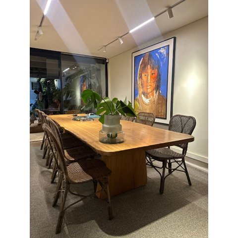 Mesa de Jantar Luxo 2,50m Madeira Maciça Pequiá Premium e Base Sólida 10 Lugares - Cor Madeira