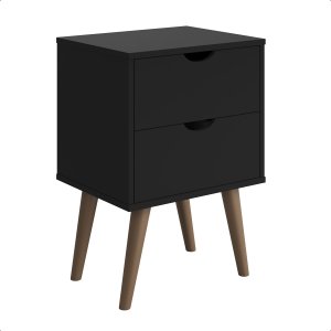 Mesa Mesinha de Cabeceira Lateral de Cama 2 Gavetas Madri:preto