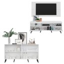 Ver imagem 5 de Conjunto Sala de Estar Rack + Painel TV 65" e Aparador Retrô Sofia Multimóveis Branco/Preto