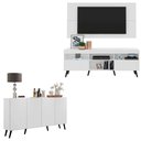 Ver imagem 1 de Conjunto Sala de Estar Rack + Painel TV 65" e Aparador Retrô Sofia Multimóveis Branco/Preto