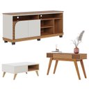 Ver imagem 1 de Rack Bancada Jurerê 1.5 Freijó Off White Matte com Mesa de Centro Jeri Off White Freijó e