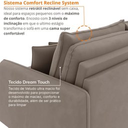 Sofá Cama Retrátil e Reclinável 180cm Madri Movenzo Estofados Veludo - 7