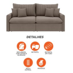 Sofá Cama Retrátil e Reclinável 180cm Madri Movenzo Estofados Veludo - 12