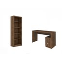 Ver imagem 1 de Escritório com Mesa para Computador 2 Gavetas com Armário Prateleiras Portas Nogal - Fdecor