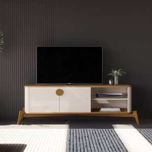 Rack para TV até 60 Polegadas 140cm com Puxador e Pés em Madeira Maciça Buriti