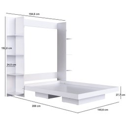 Cama Casal Articulável Vertical com Estante 140 Vancouver Branco - 5 Cama Casal Articulável Vertical com Estante 140 Vancouver Branco - 5