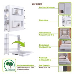 Cama Casal Articulável Vertical com Estante 140 Vancouver - 8