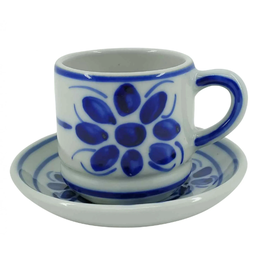 Xicara De Chá E Pires Colonial Borda Azul 200 Ml Porcelana Monte Sião - 1