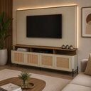 Ver imagem 1 de Rack com Painel para TV Bend 220cm MDF Porta Sextavada Louro e Luna com Preto Casa Lar Shop