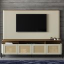 Ver imagem 5 de Rack com Painel para TV Bend 220cm MDF Porta Sextavada Louro e Luna com Preto Casa Lar Shop