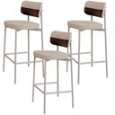 Ver imagem 1 de Kit 03 Banquetas Alta Bar Cozinha Sala de Jantar Aço Branco Kaira C01 Linho Areia Courino Café -