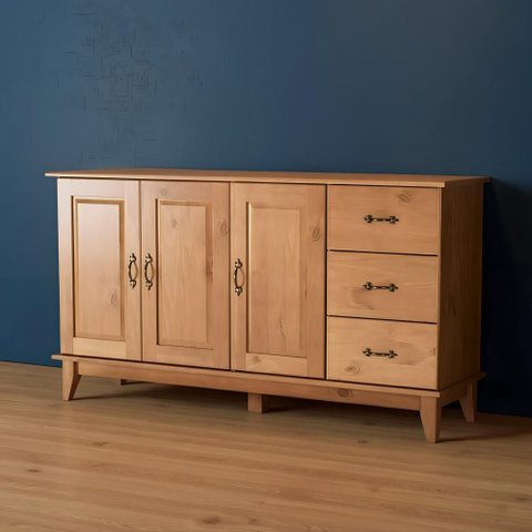 Balcão Aparador Madeira Maciça 3 Portas 3 Gavetas