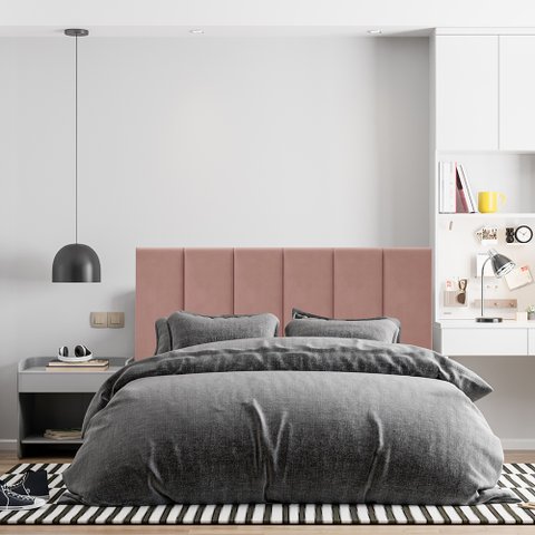 Cabeceira Painel Riscada Estofada para Cama de Casal 1,40 - Rose