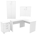 Ver imagem 6 de Conjunto 4 Peças com Mesa para Escritório em L, Gaveteiro e 2 Armários Branco