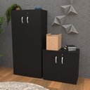 Ver imagem 3 de Kit 4 Peças com Mesa para Escritório em L, Gaveteiro e 2 Armários