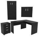 Ver imagem 5 de Conjunto 4 Peças com Mesa para Escritório em L, Gaveteiro e 2 Armários Preto