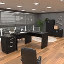 Ver imagem 1 de Kit 4 Peças com Mesa para Escritório em L, Gaveteiro e 2 Armários